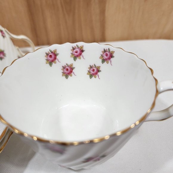 John Aynsley Hathaway Cup & Saucer bone china roses swirled edge England 2 sets - Picture 8 of 11